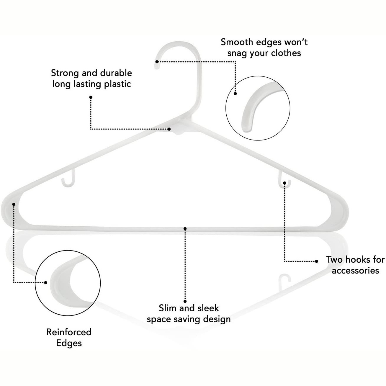 White Plastic Hangers  Perfect Coat Hanger and General Space Saving Clothes Hangers for Closet