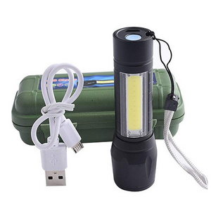 hot sale 3 Modes Aluminium Zoom Focus Mini USB Rechargeable Micro LED Flashlight COB LED Adjustable Flashlight