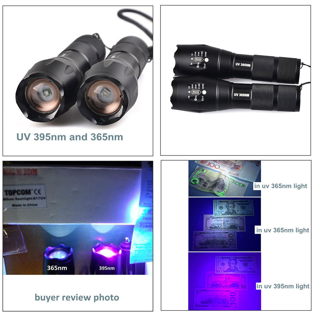 RTS Portable Ultraviolet 3W 365nm LED Torch Black Light Ultraviolet Flashlights Rechargeable Waterproof UV Flashlight