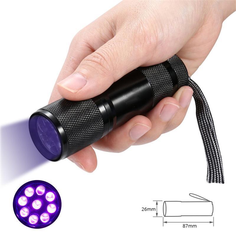 Aluminum Water Resistant 9 LED mini Flashlight High Quality UV UltraViolet Black Light Small Handheld Flash Light