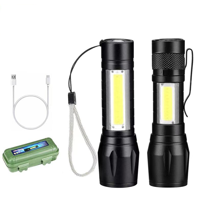 COB XPE  LED Tactical Zoom Flashlight Portable Waterproof Camping Torch Super Bright  USB Rechargeable Flash Light