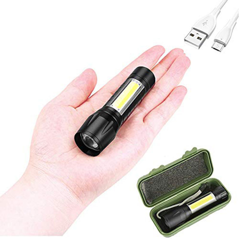 hot sale 3 Modes Aluminium Zoom Focus Mini USB Rechargeable Micro LED Flashlight COB LED Adjustable Flashlight