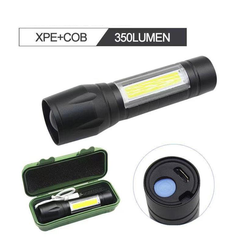 COB XPE  LED Tactical Zoom Flashlight Portable Waterproof Camping Torch Super Bright  USB Rechargeable Flash Light