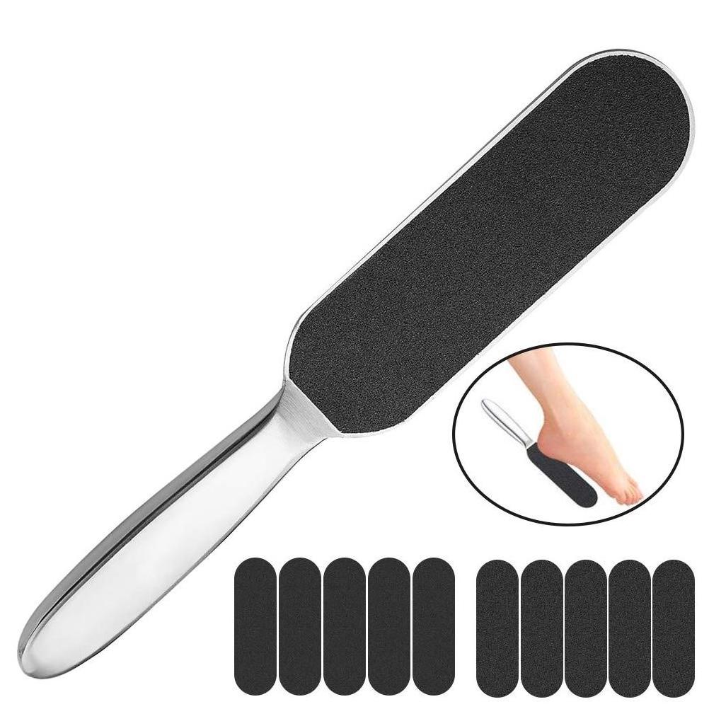 Professional Dead Skin Remover Stainless Steel Pedicure Foot File Scrubber with Replacement Pads