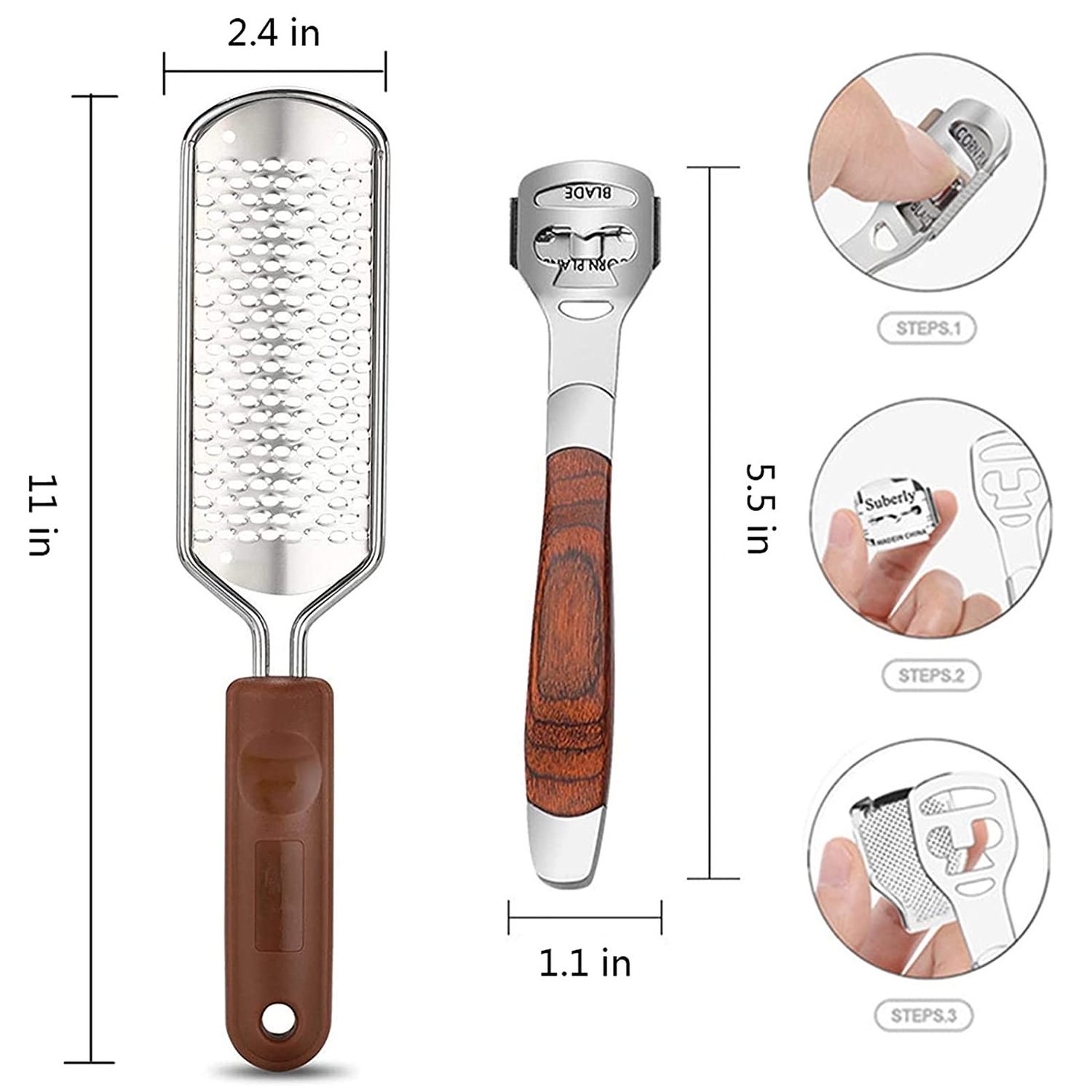 Wood Handle Callus Shaver Remover Pedicure Foot File Kit