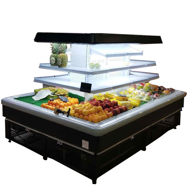 Topcool Commercial upright open round fridge for fruit vegetables multideck chiller supermarket refrigerator open display cooler