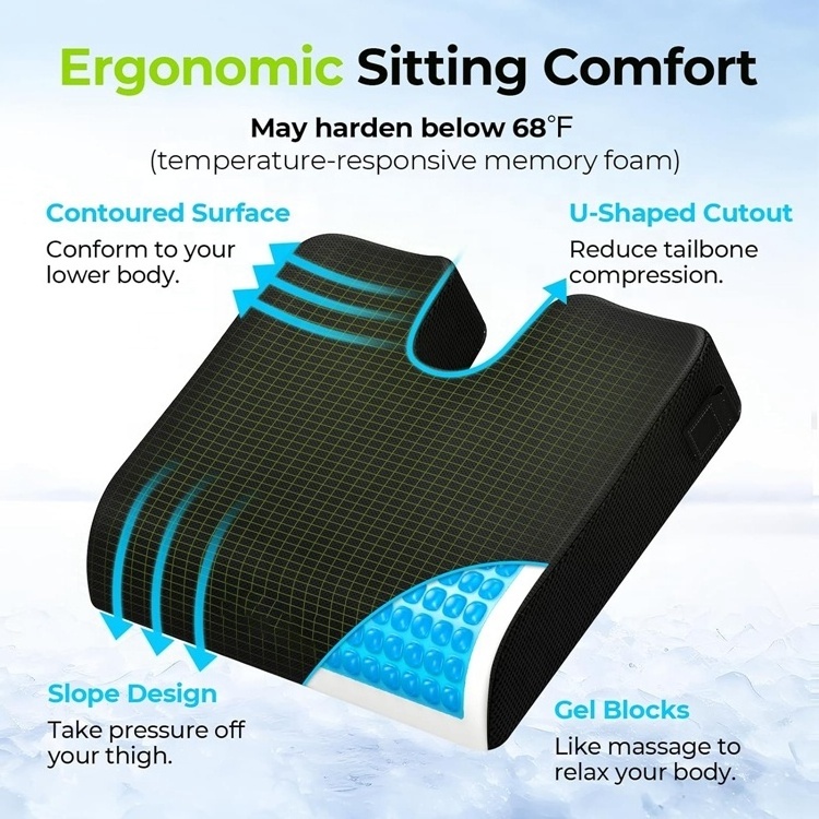 New Design Gel Pressure Relief Gel Enhanced Memory Foam Seat Cushion