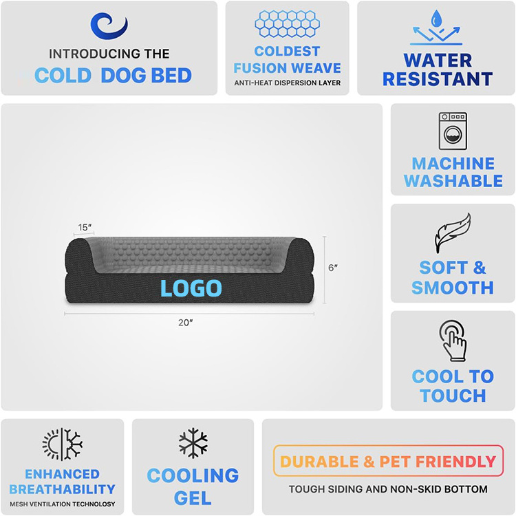 Wholesale Customized Waterproof Washable Memory Foam Cooling Gel Fabric Deep Sleep Orthopedic Cooling Pet Dog Bed