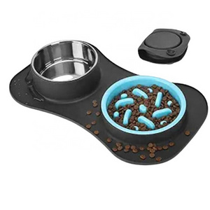 No Spill Non-skid Collapsible Slow Feeder Dog Bowls 3 in 1 Stainless Steel Dog Food and Water Bowls