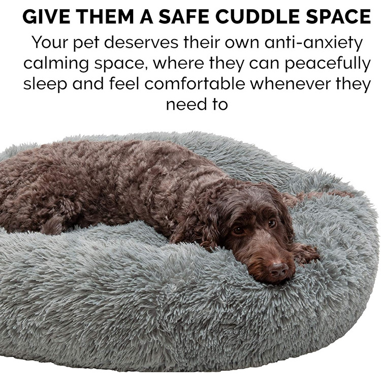 Anti Anxiety Comfy Calming Pet Bed Luxury Cozy Large Fluffy dog crate bed Washable Custom Round Wholesale Dog Bed