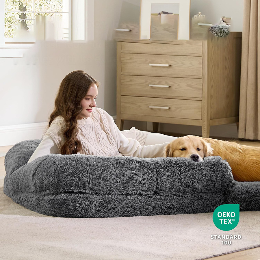 Foldable Human Dog Bed for People Adults, 2 in 1 Calming Human Size Giant Dog Bed Fits Pet Families with Egg Foam Supportive Ma