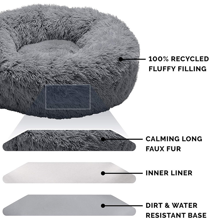 Anti Anxiety Comfy Calming Pet Bed Luxury Cozy Large Fluffy dog crate bed Washable Custom Round Wholesale Dog Bed