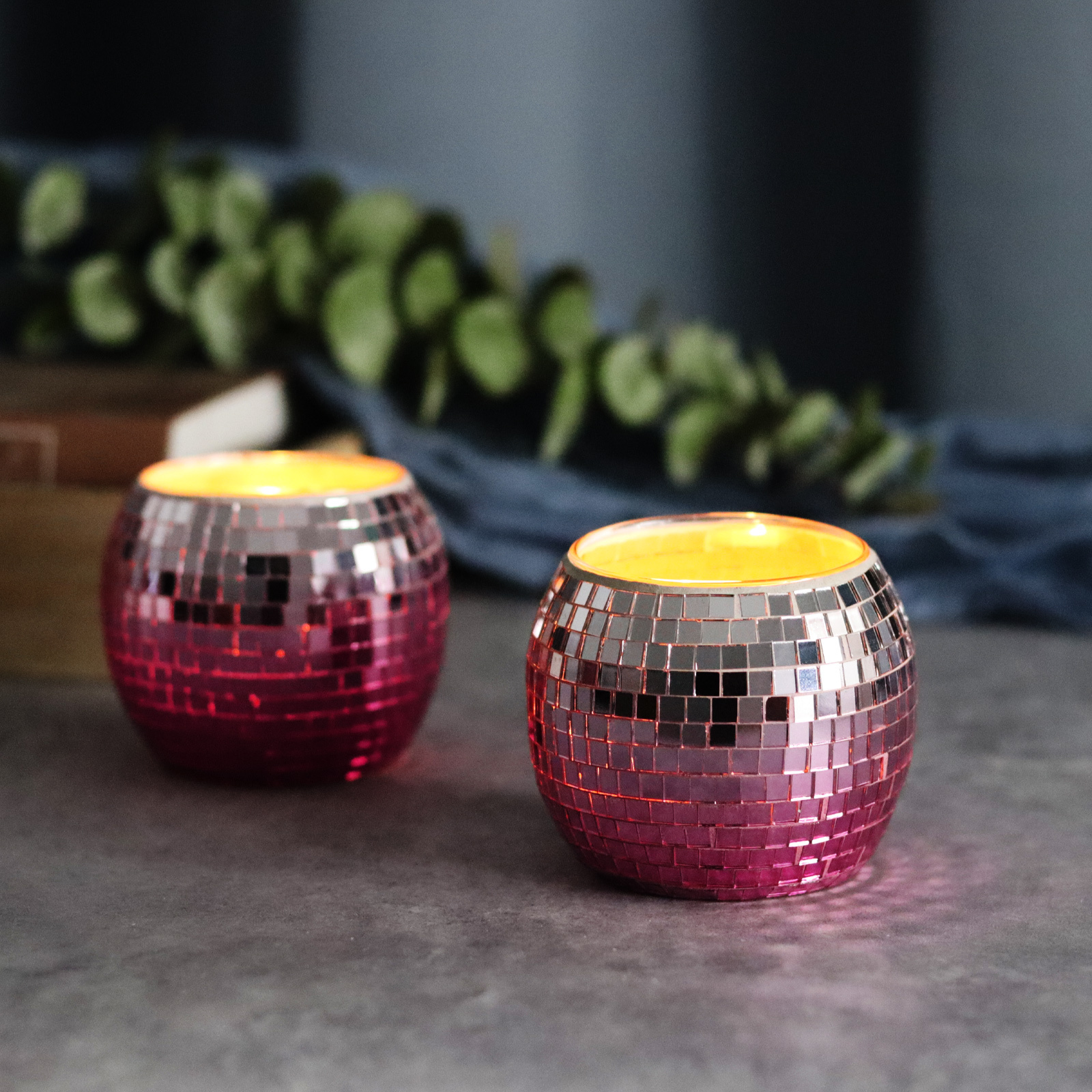 Set of 6 Wedding Pink Silver Gradation Disco Ball Glass Tealight Candle Holders for Ramadan Christmas Bar Restaurant Home Decor