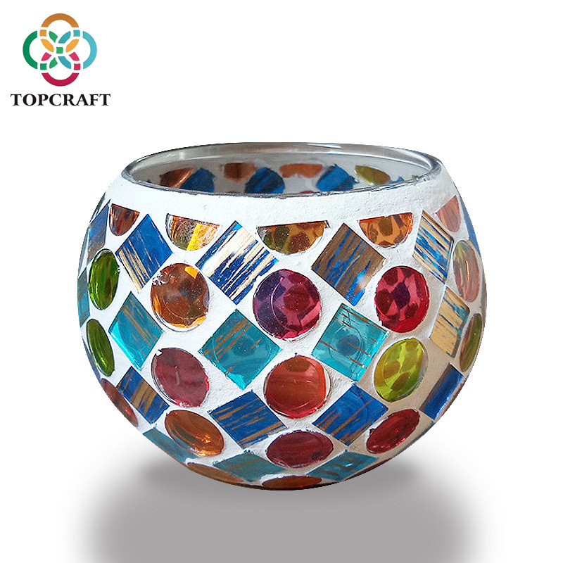 Diwali Decor Hot Sale Handcrafted Mosaic Tea light Candle Glass Candle Holder  For Bars Wedding Home Decoration