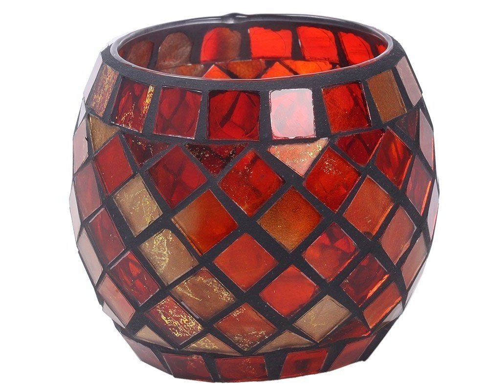 Handmade Red Orange Mosaic Glass Bowl Candle Holders Votive Tealight Candleholders Home Decor Christmas Party