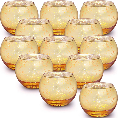 Custom Small Round Bowl Votive Candle Holders for Wedding Tealight Glass Gold Candle Holders