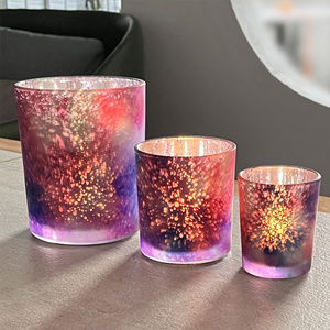 Purple Votive Candle Holders Set Of 3 Frosted Empty Unique Tea Light Candle Cups Candle Vessels For Home Decor