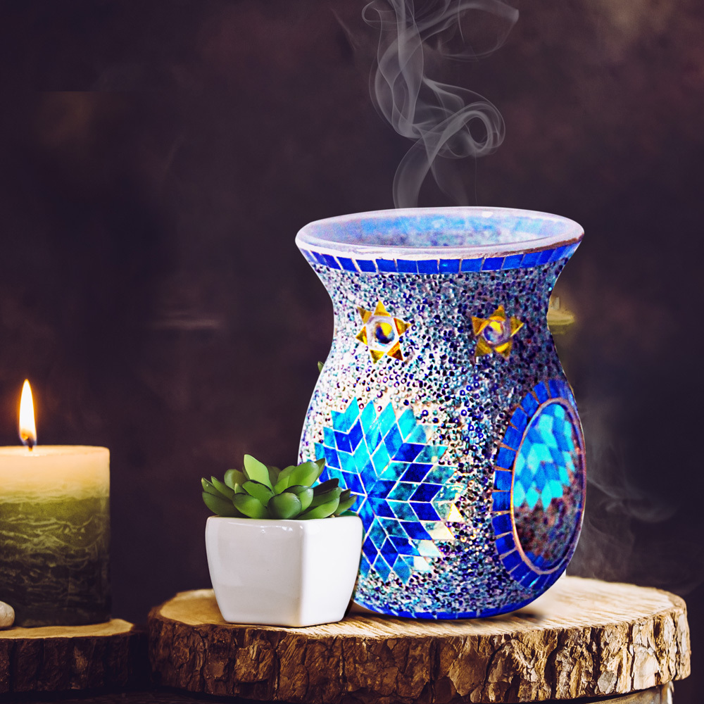 Handmade Mosaic Glass Tealight Candle Incense Holder Scented Melts Fragrance Warmer Essential Oil Lamp Burner Glass Wax Burner