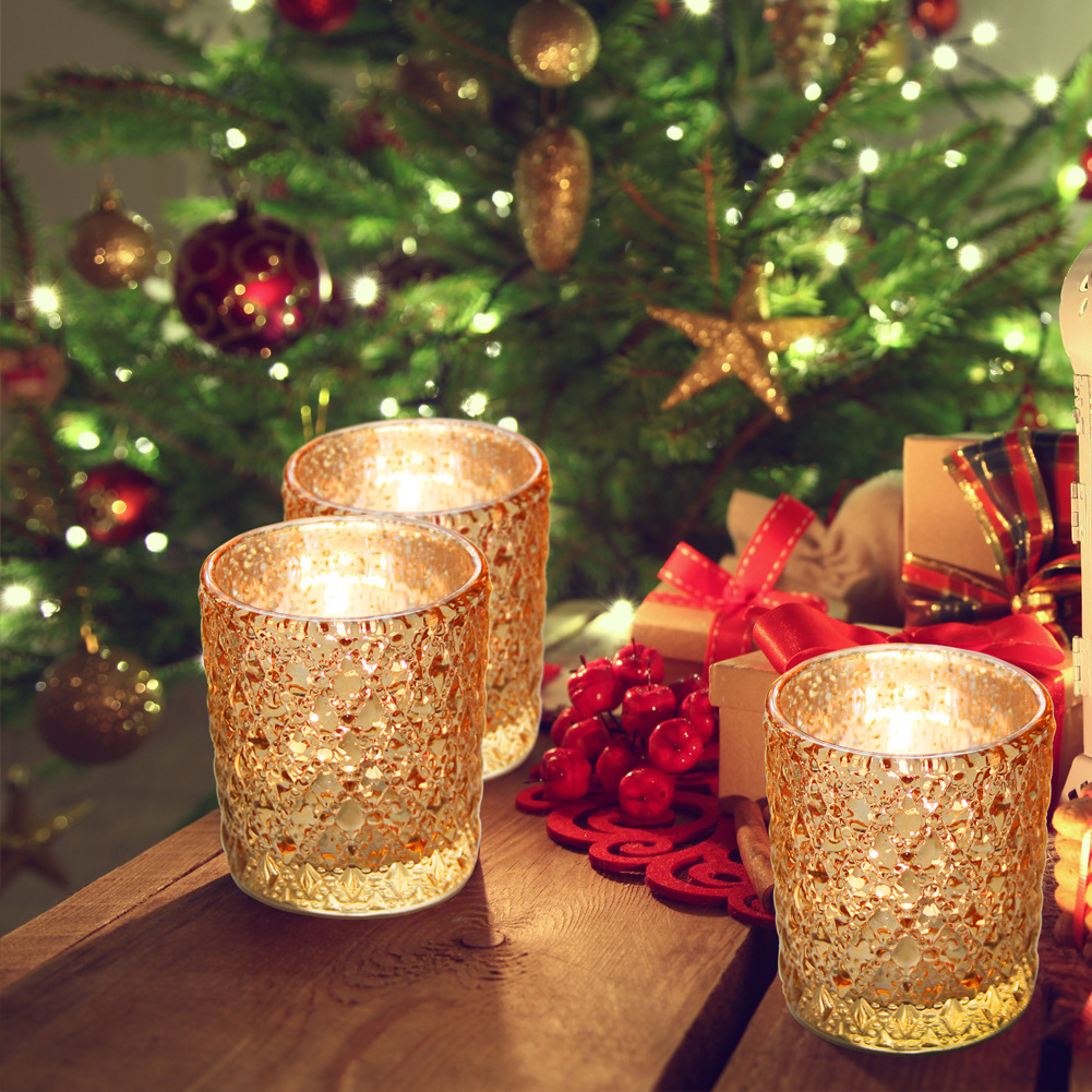 Amz Hot Seller Set Of 12 Gold Votive Candle Holders Candle Jars Luxury Crystal Glass For Christmas Party Decoration