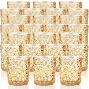 Amz Hot Seller Set Of 12 Gold Votive Candle Holders Candle Jars Luxury Crystal Glass For Christmas Party Decoration