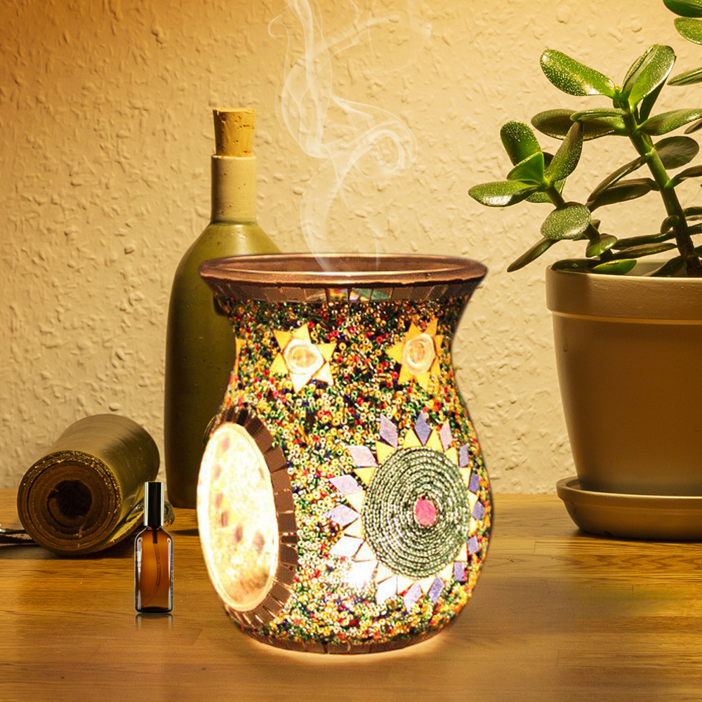 Candle Heater Mosaic Glglass Aromatherapy Night Light Wax Oil Burner Home Office Bedroom Aromatherapy Decoration Light