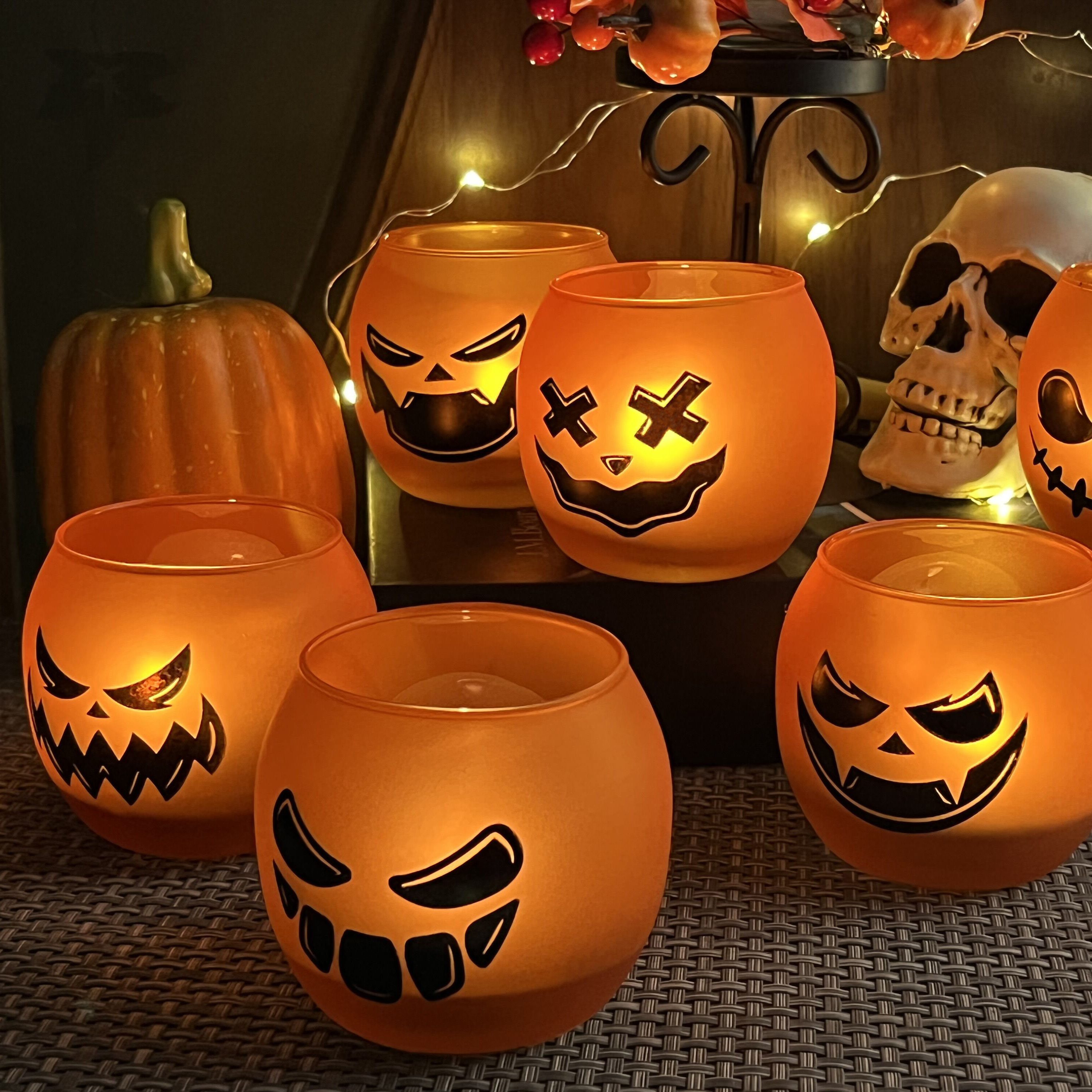 Halloween Pumpkin Pattern Candle Jar Set Of 6 Empty Candle Holders Decorative Glass Jar Wholesale Candle Vessels