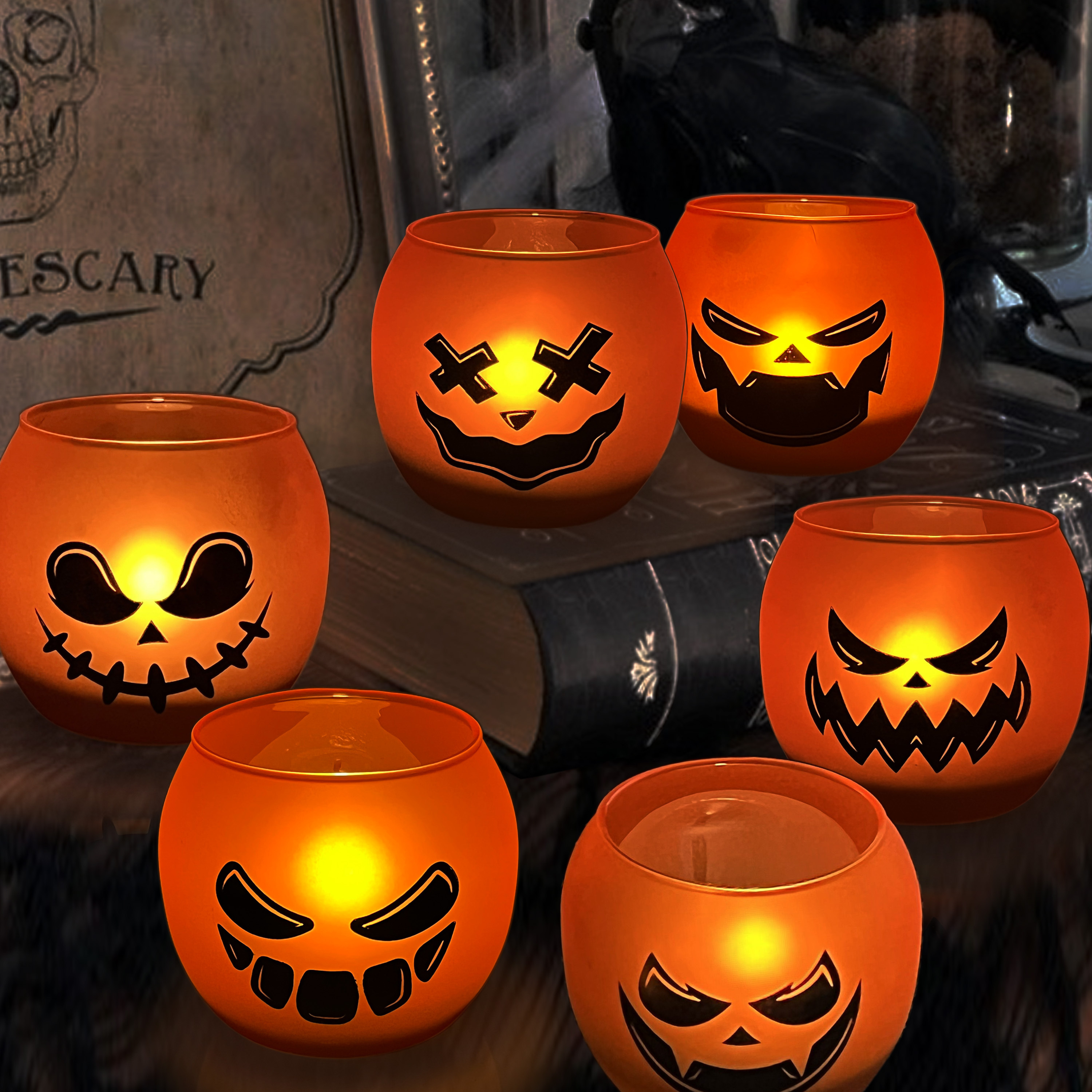 Halloween Pumpkin Pattern Candle Jar Set Of 6 Empty Candle Holders Decorative Glass Jar Wholesale Candle Vessels