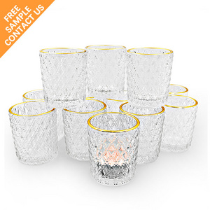 Wholesale Minimalist Home Decor Luxury Clear Gold Rim Glass Tea light Holder Cylinder Votive Tealight Candle Holders Glass Clear