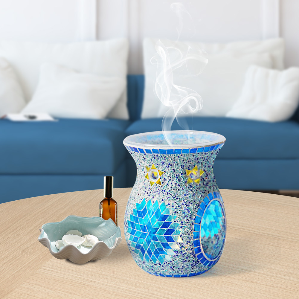 ARTINHOME New Design Custom Luxury Blue Glass Aroma Wax Warmer Oil Burner For Home Direction And Gift