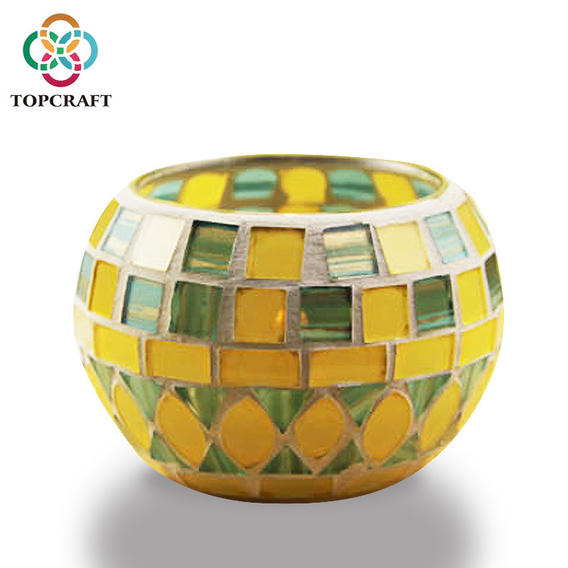 Diwali Decor Hot Sale Handcrafted Mosaic Tea light Candle Glass Candle Holder  For Bars Wedding Home Decoration