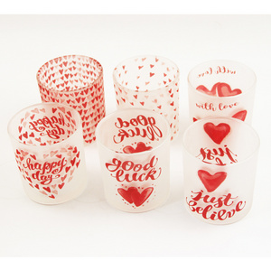 Gifts Valentine'S Day Glass Candle Holder Custom Silkscreen Hand Painted Love Heart Shaped 10Oz Wholesale Matte White Candle Jar