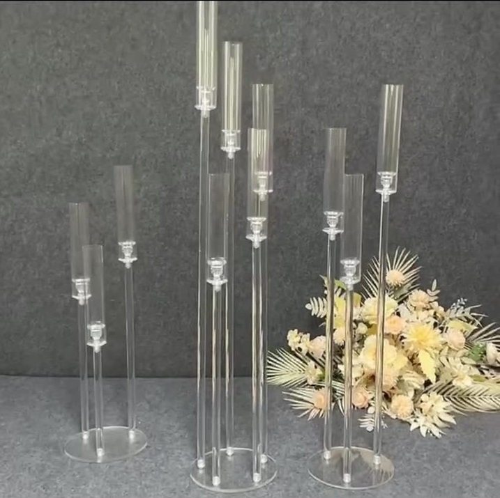 Clear Candelabras Weddings Table Centerpieces Decoration 5 Arm  8 Arm Acrylic Candelabra Pillar Candle Holder Candle Stand