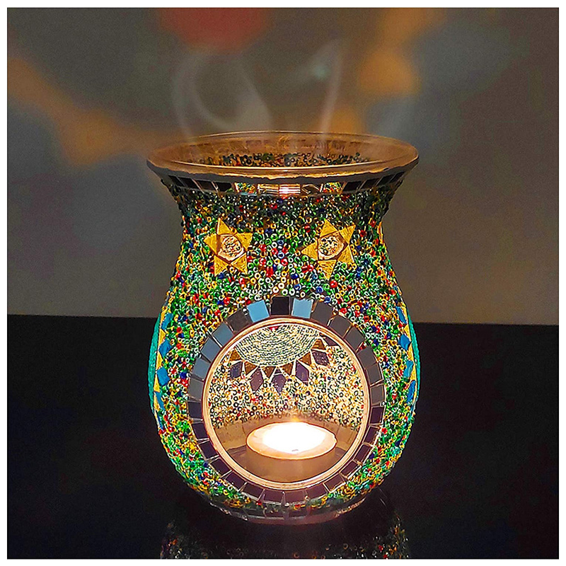 Handmade Mosaic Glass Tealight Candle Incense Holder Scented Melts Fragrance Warmer Essential Oil Lamp Burner Glass Wax Burner