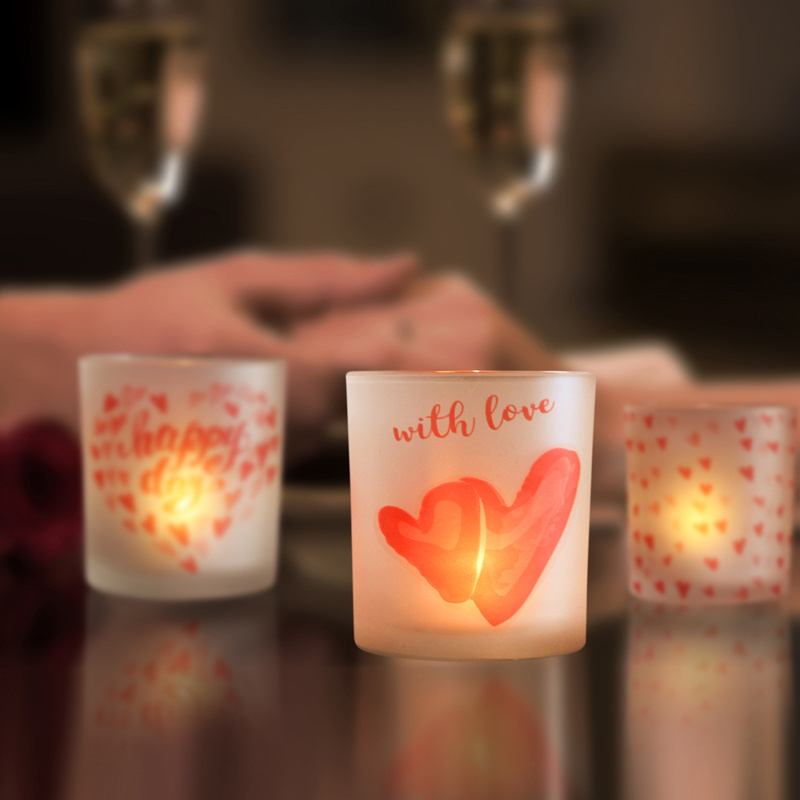 Gifts Valentine'S Day Glass Candle Holder Custom Silkscreen Hand Painted Love Heart Shaped 10Oz Wholesale Matte White Candle Jar