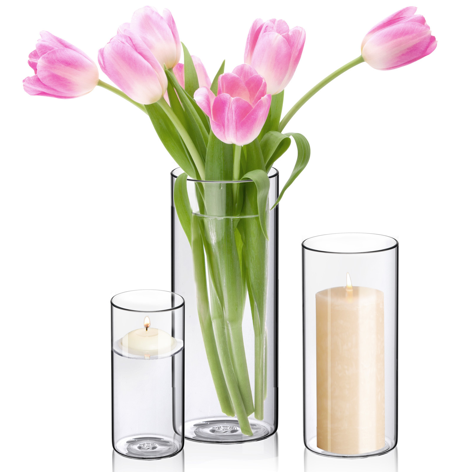 Set of 3 Height 15 20 25cm Floating Candles Vase En Verre Clear Glass Hurricane Cylinder Flower Vases for Home Decor Wedding