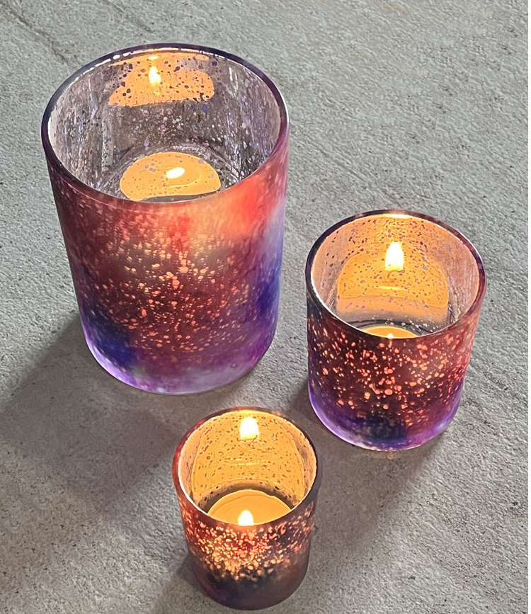 Purple Votive Candle Holders Set Of 3 Frosted Empty Unique Tea Light Candle Cups Candle Vessels For Home Decor