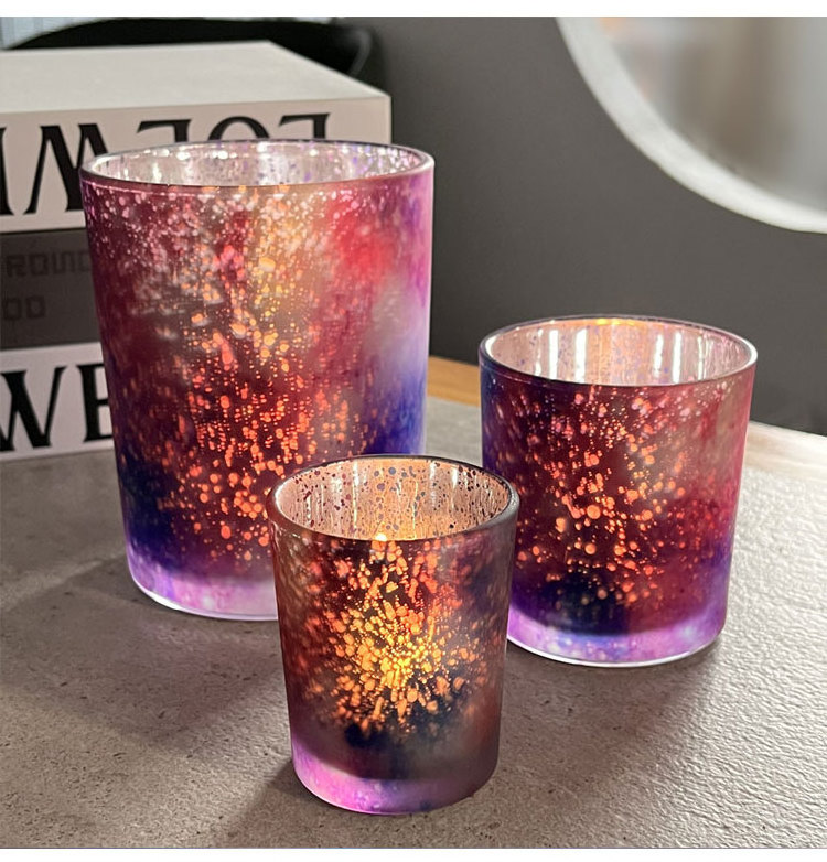 Purple Votive Candle Holders Set Of 3 Frosted Empty Unique Tea Light Candle Cups Candle Vessels For Home Decor