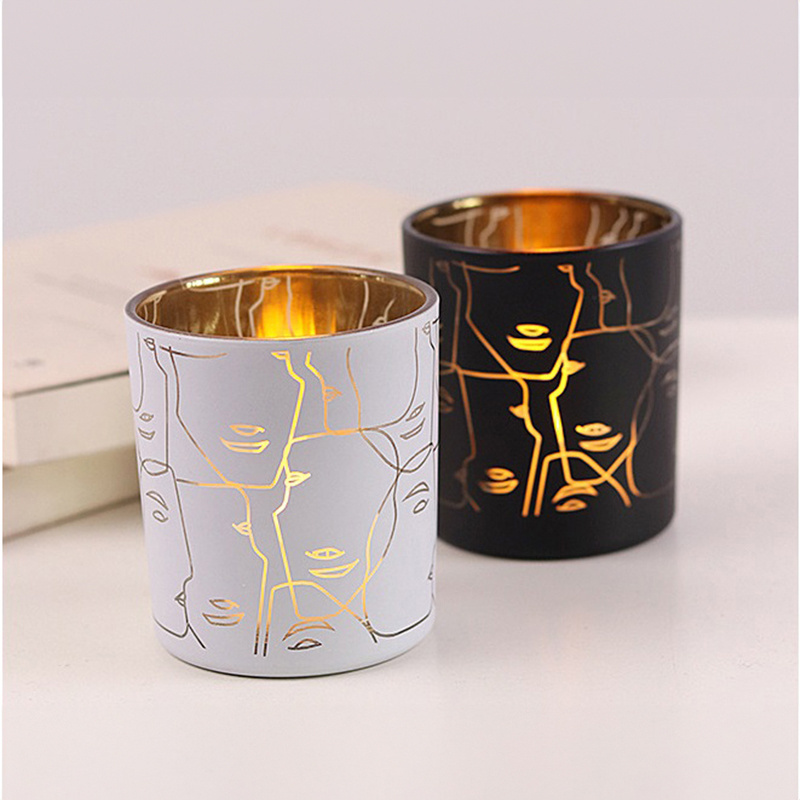 Wholesale Ornaments Home Decoration Candle Cup Abstract Painting Electroplated Candle Jars Luxury Glass Jar For Candles