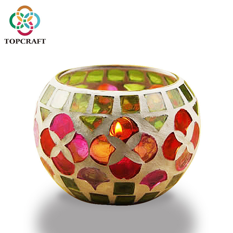 Diwali Decor Hot Sale Handcrafted Mosaic Tea light Candle Glass Candle Holder  For Bars Wedding Home Decoration