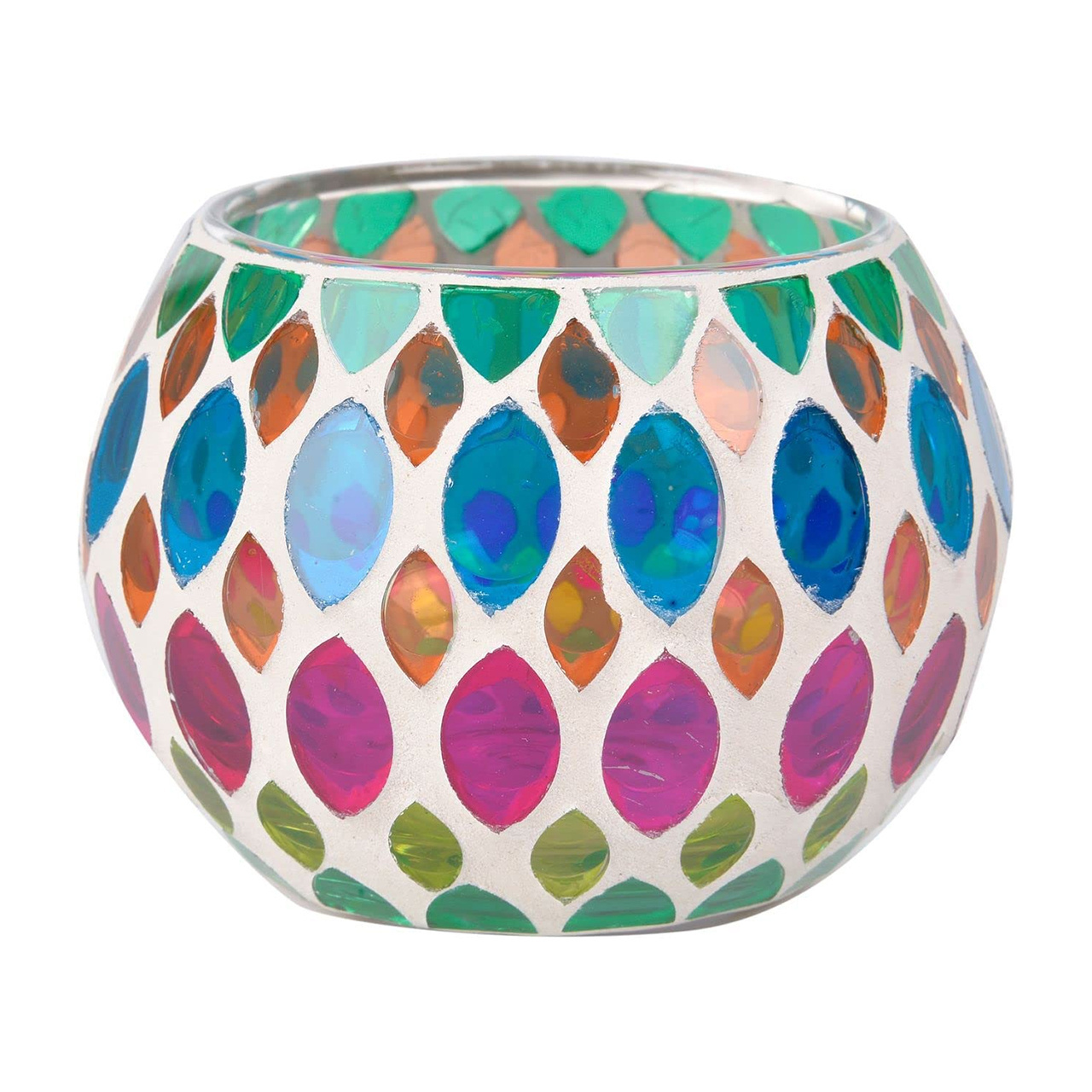 Diwali Decor Home Decoration European Style Unique Handmade Mosaic Candle Vessels Round Bottom Bowl Glass Candle Jar Tea Light Holder