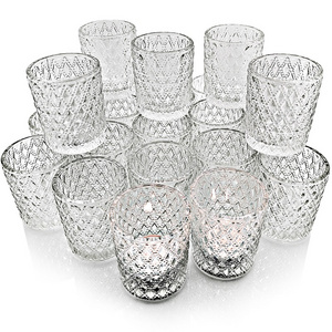 Glossy Transparent Clear Crystal Glass Votive tealight Candle Holders Vintage Glass Jar for Candles