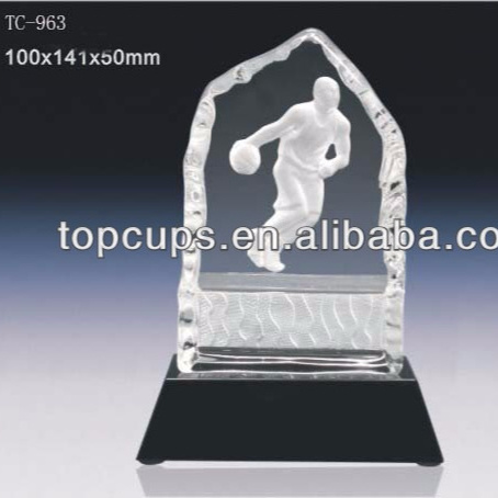 NEW DESIGN 3 D LASER  BASKETBALL CRYSTAL TROPHY