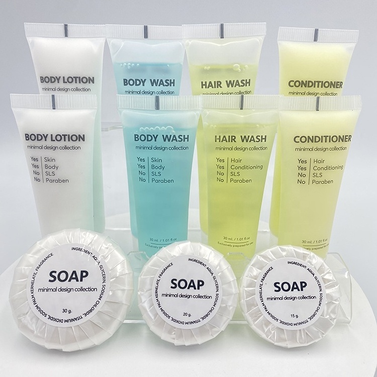 Simple  Label-free Ready-to-ship Disposable Hotel Amenity Set Eco Friendly Disposable shampoo conditioner body wash