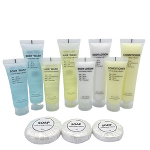 Simple  Label-free Ready-to-ship Disposable Hotel Amenity Set Eco Friendly Disposable shampoo conditioner body wash