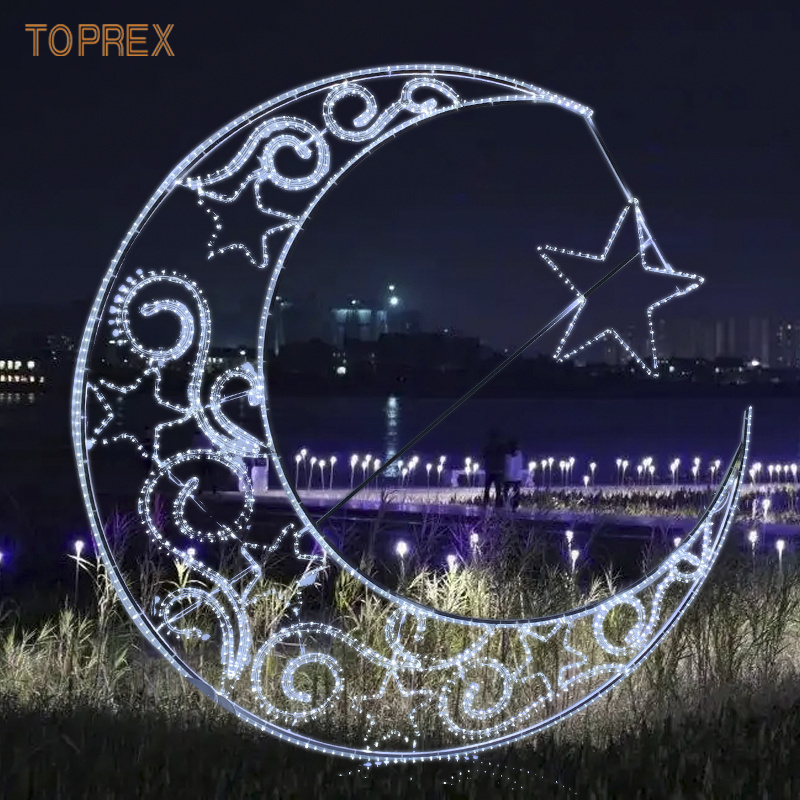 Customizable 2D Eid Crescent Outdoor Ramadan The Moon Waterproof Moon And Stars Decor Outdoor Led Motif Light Eid Moon Ramadan