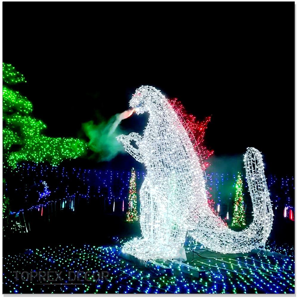 Custom Made Giant 3D Monster Animal Christmas Light Decoration IP65 LED Light Source Outdoor Usa AC Power Playground Theme Park