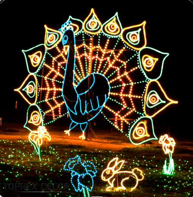 Outdoor Christmas LED Lights Peacock and Animal Shaped Items RGB Pink Emitting festival decoration peacock light up sculpture