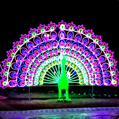 Outdoor Christmas LED Lights Peacock and Animal Shaped Items RGB Pink Emitting festival decoration peacock light up sculpture