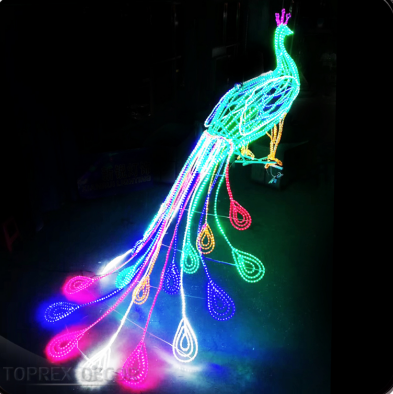 Outdoor Christmas LED Lights Peacock and Animal Shaped Items RGB Pink Emitting festival decoration peacock light up sculpture