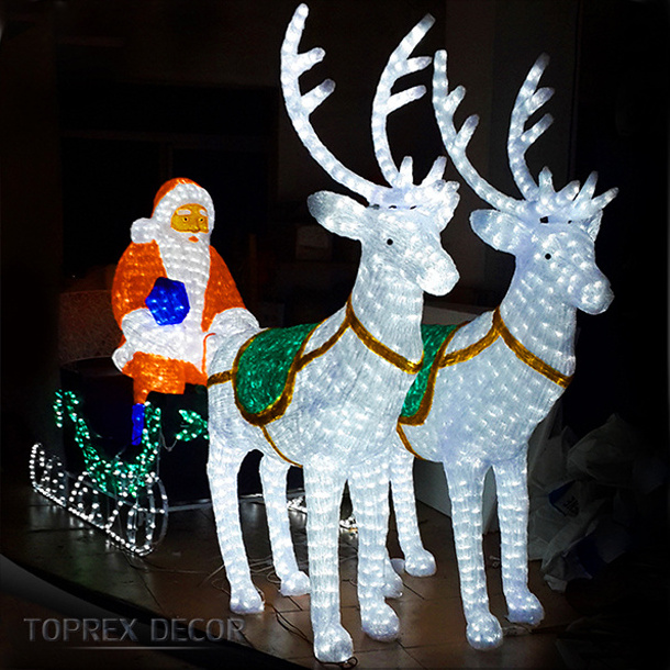 Christmas Decoration Reindeer Rope Light Led Acrylic 3D Outdoor Led Santa Reindeer Sleigh With Led Lights